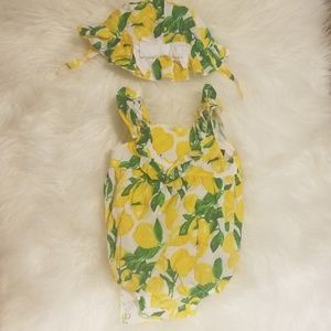 Lemon Bodysuit with matching Sun Hat